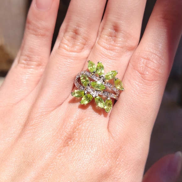 NEW STERLING SILVER 925 +14k GOLD PLATED Peridot + Rhodolite Garnet + CZ Ring - Picture 3 of 4